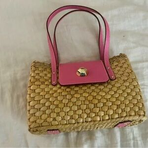Frances Valentine Pink and Tan Woven Handbag